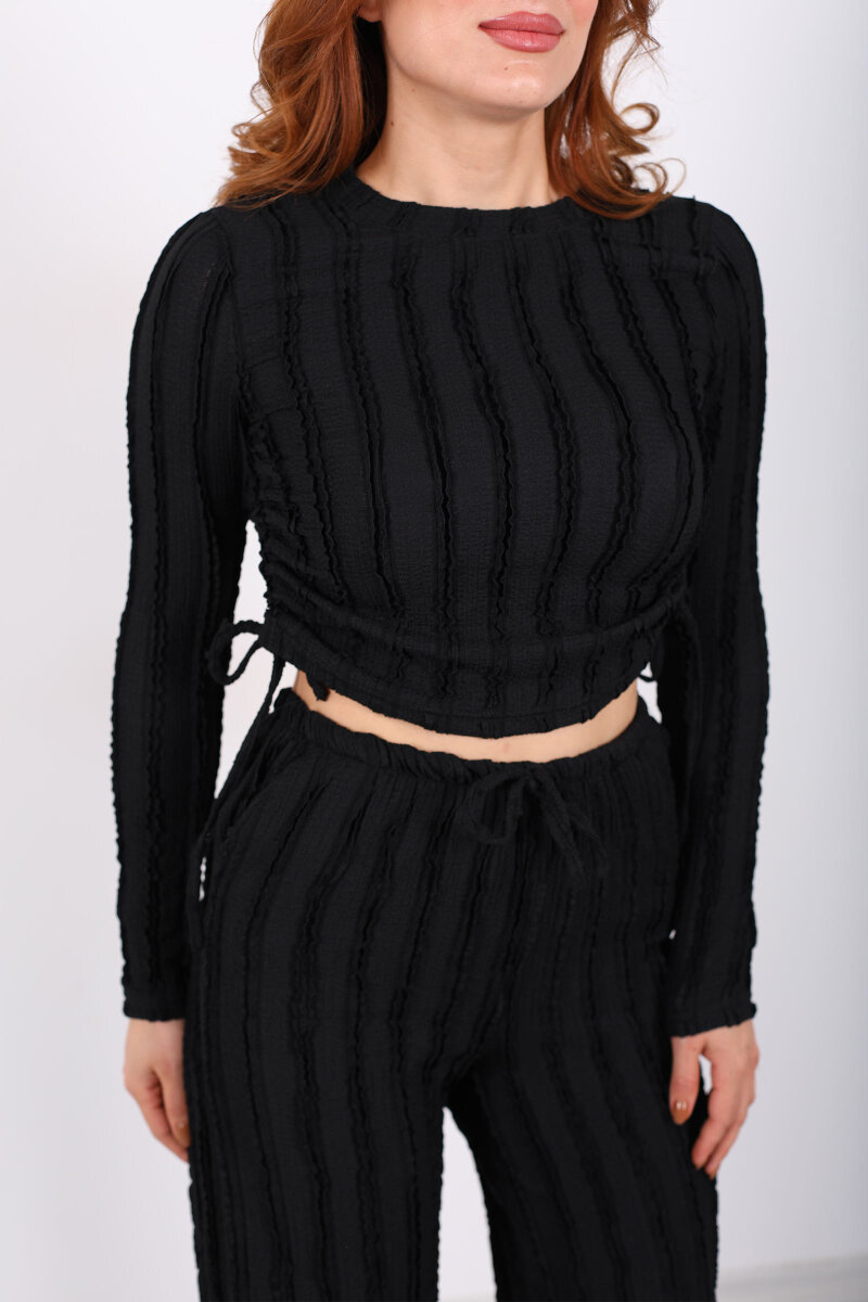 Fırfırlı Yanı Büzgülü Siyah Kadın Takım - 2