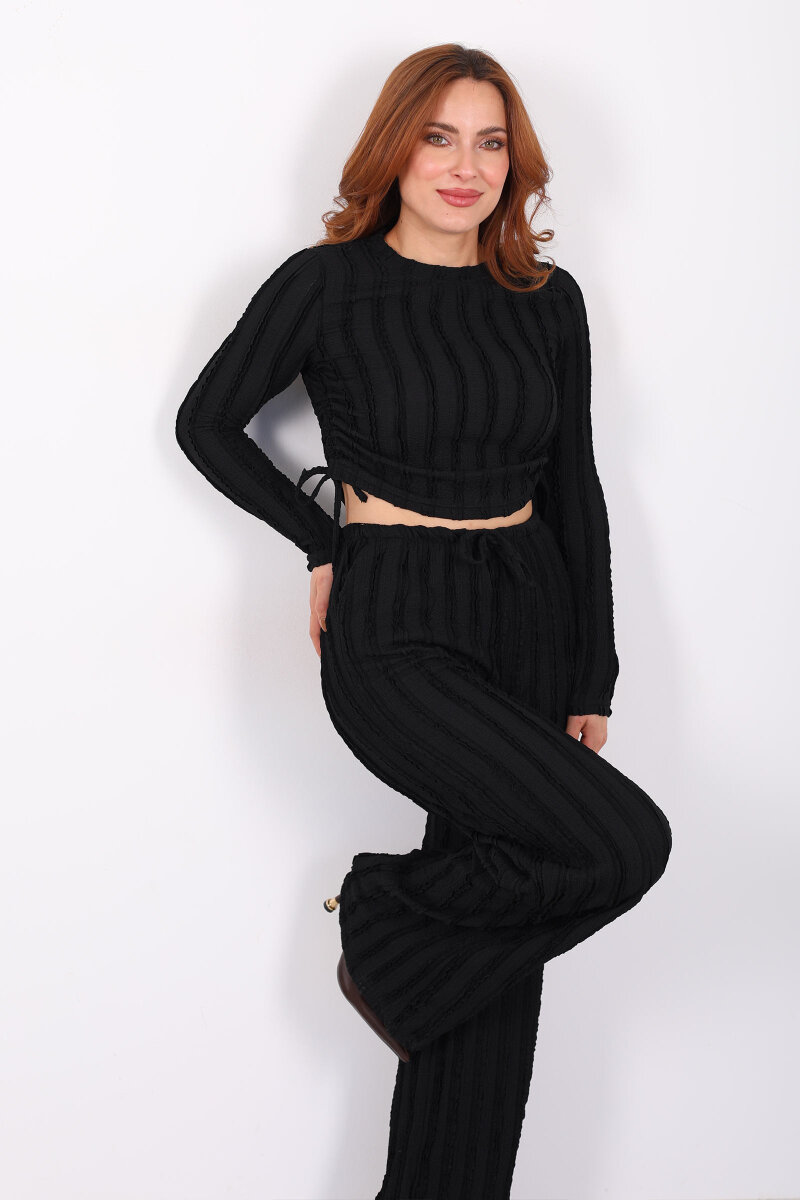 Fırfırlı Yanı Büzgülü Siyah Kadın Takım - 1
