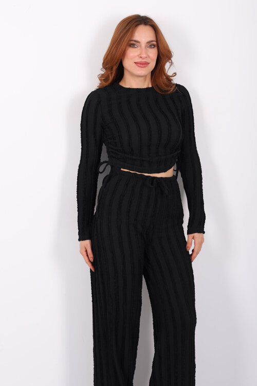 Fırfırlı Yanı Büzgülü Siyah Kadın Takım - 4