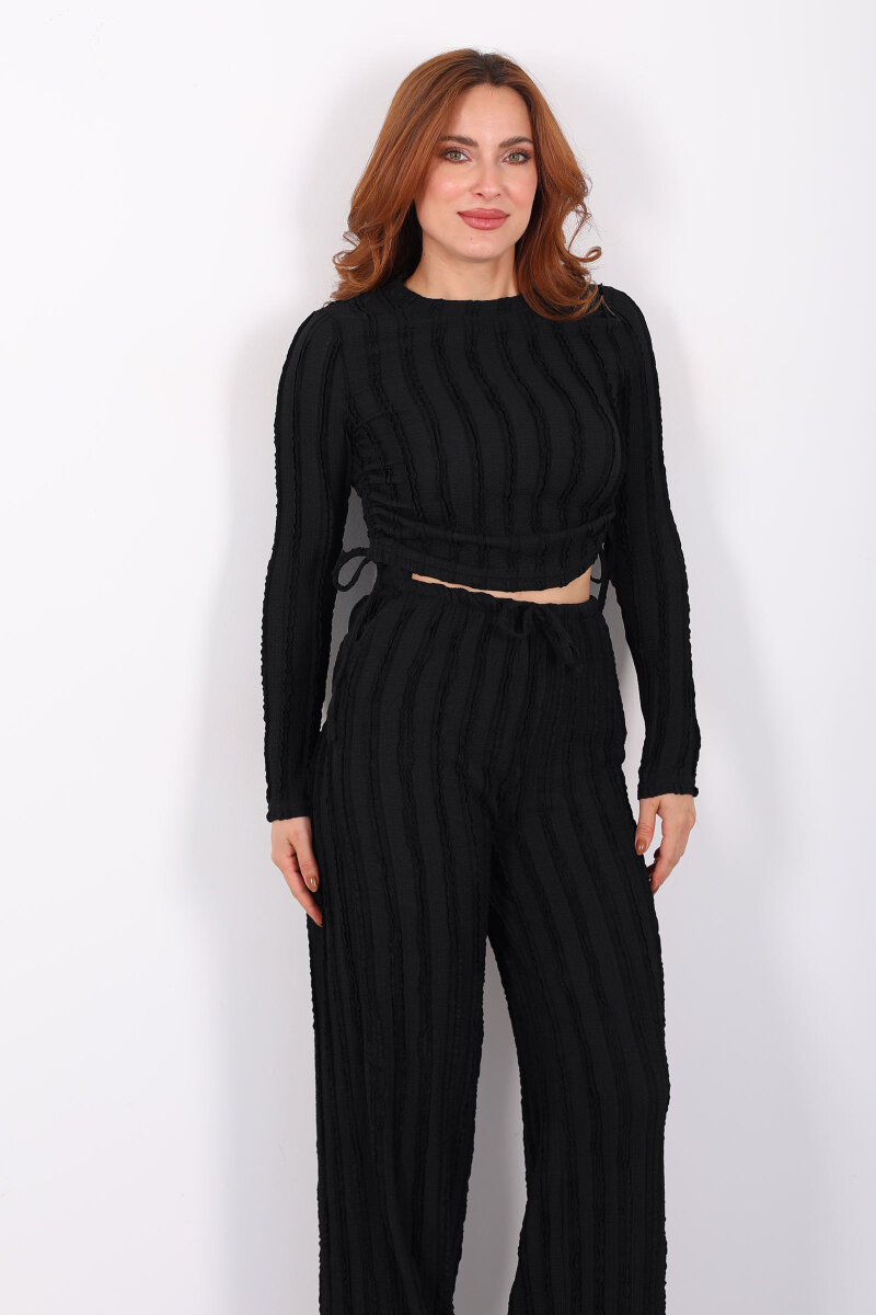 Fırfırlı Yanı Büzgülü Siyah Kadın Takım - 4