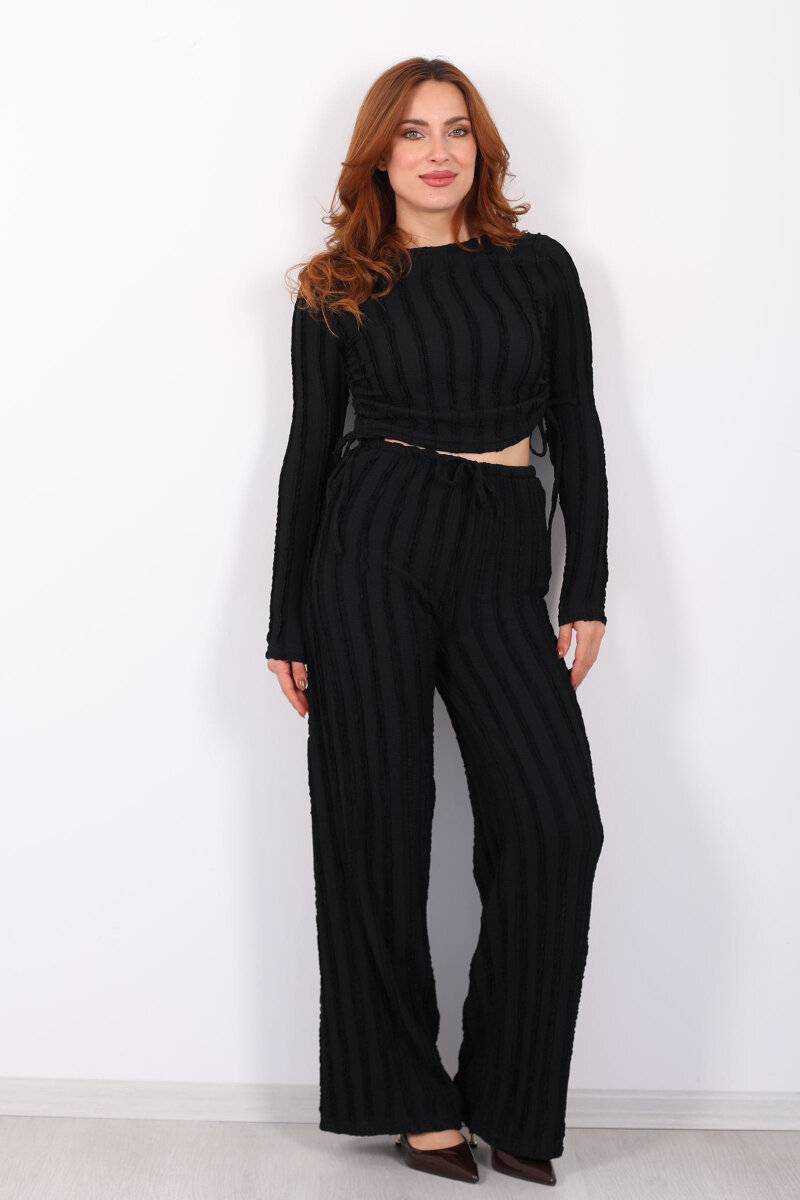 Fırfırlı Yanı Büzgülü Siyah Kadın Takım - 6