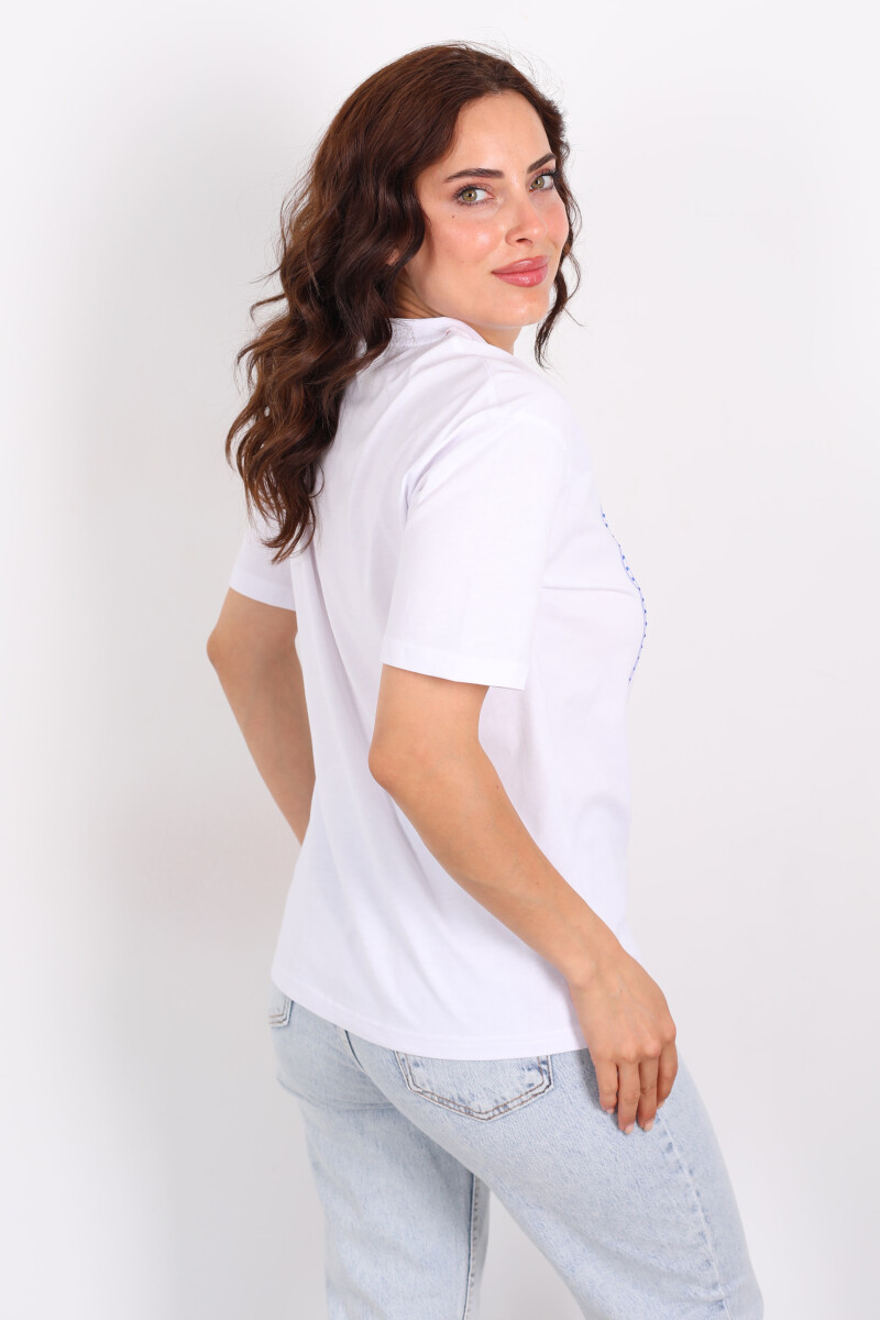 Fish Bar Baskılı Bisiklet Yaka Beyaz Kadın T-Shirt - 4