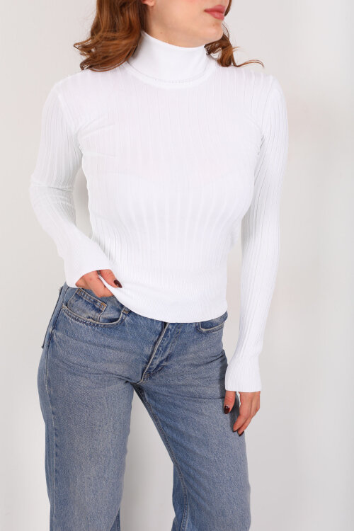 Fitilli Balıkçı Yaka Beyaz Kadın Triko Kazak - Berox (1)