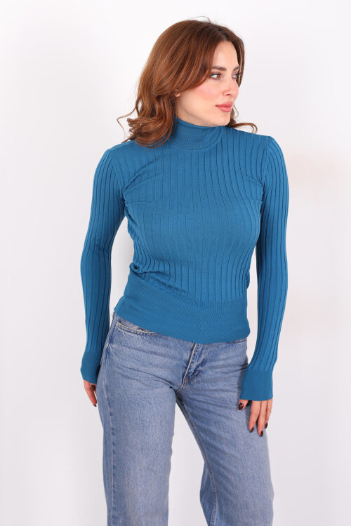 Fitilli Balıkçı Yaka Marin Kadın Triko Kazak - 3