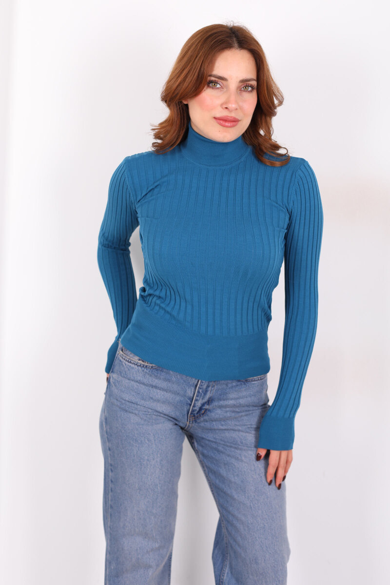 Fitilli Balıkçı Yaka Marin Kadın Triko Kazak - 5