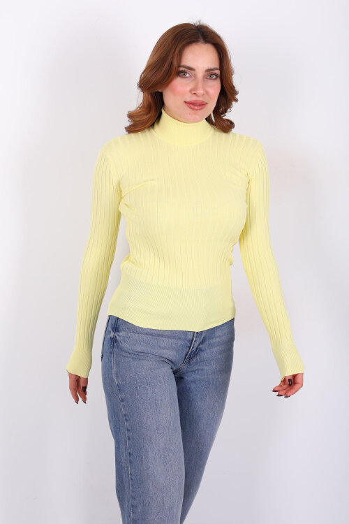Fitilli Balıkçı Yaka Sarı Kadın Triko Kazak - 5