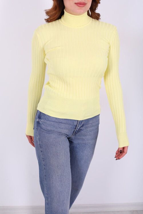 Fitilli Balıkçı Yaka Sarı Kadın Triko Kazak - Berox (1)