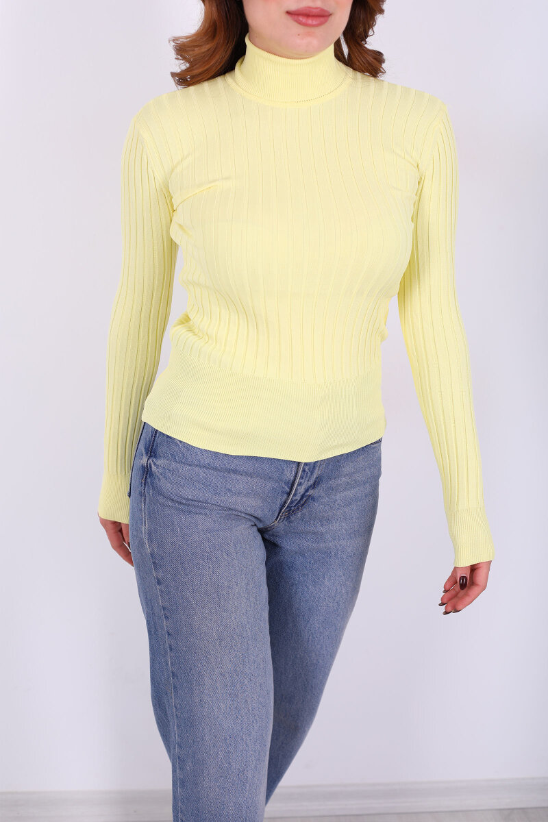 Fitilli Balıkçı Yaka Sarı Kadın Triko Kazak - 2