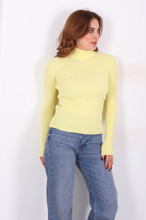 Fitilli Balıkçı Yaka Sarı Kadın Triko Kazak - 3