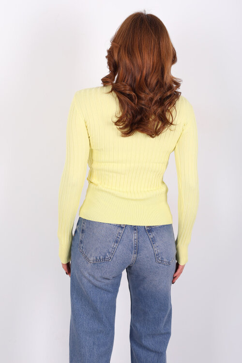 Fitilli Balıkçı Yaka Sarı Kadın Triko Kazak - 4