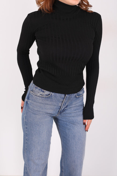 Fitilli Balıkçı Yaka Siyah Kadın Triko Kazak - Berox (1)