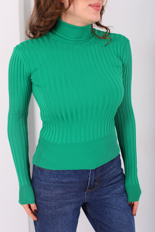 Fitilli Balıkçı Yaka Yeşil Kadın Triko Kazak - Berox (1)