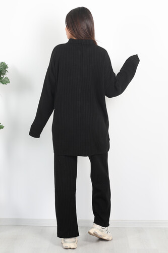Fitilli Bol Paça Triko Siyah Kadın Gömlek Takım - 6