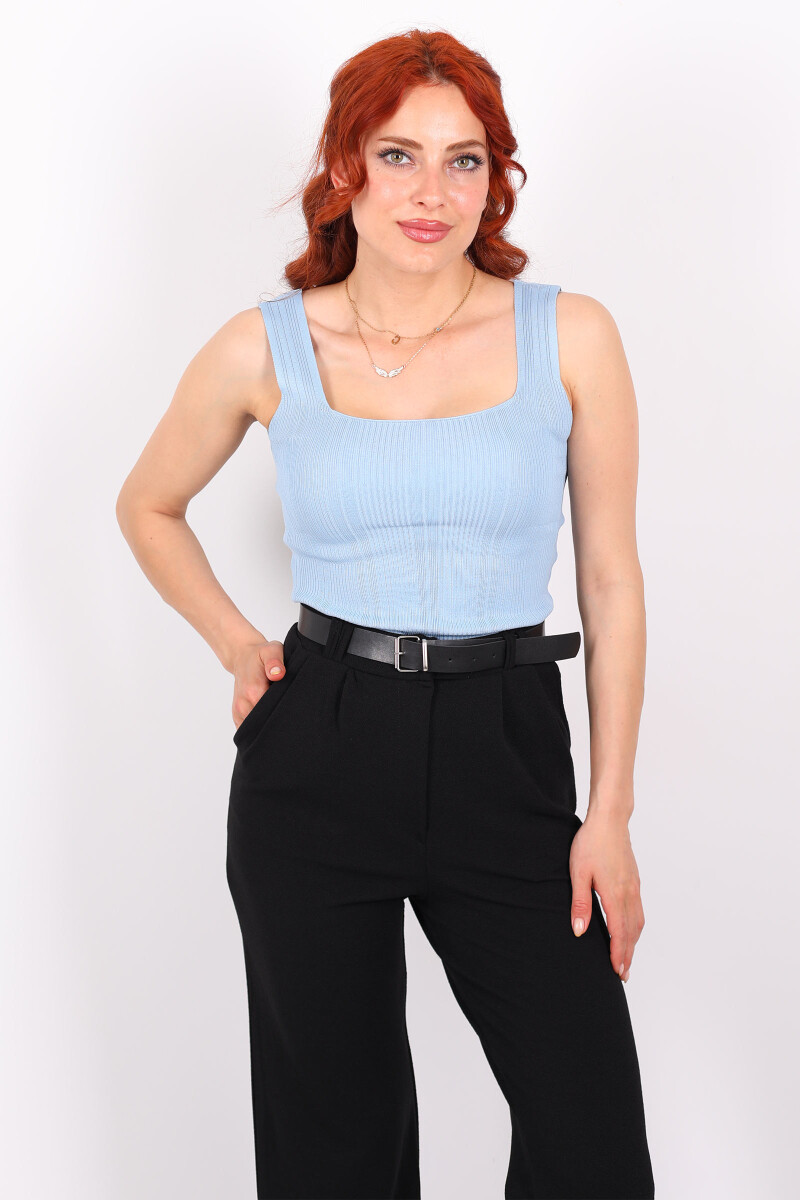 Fitilli Kare Yaka Kalın Askı Bebe Mavisi Kadın Triko Body - 4
