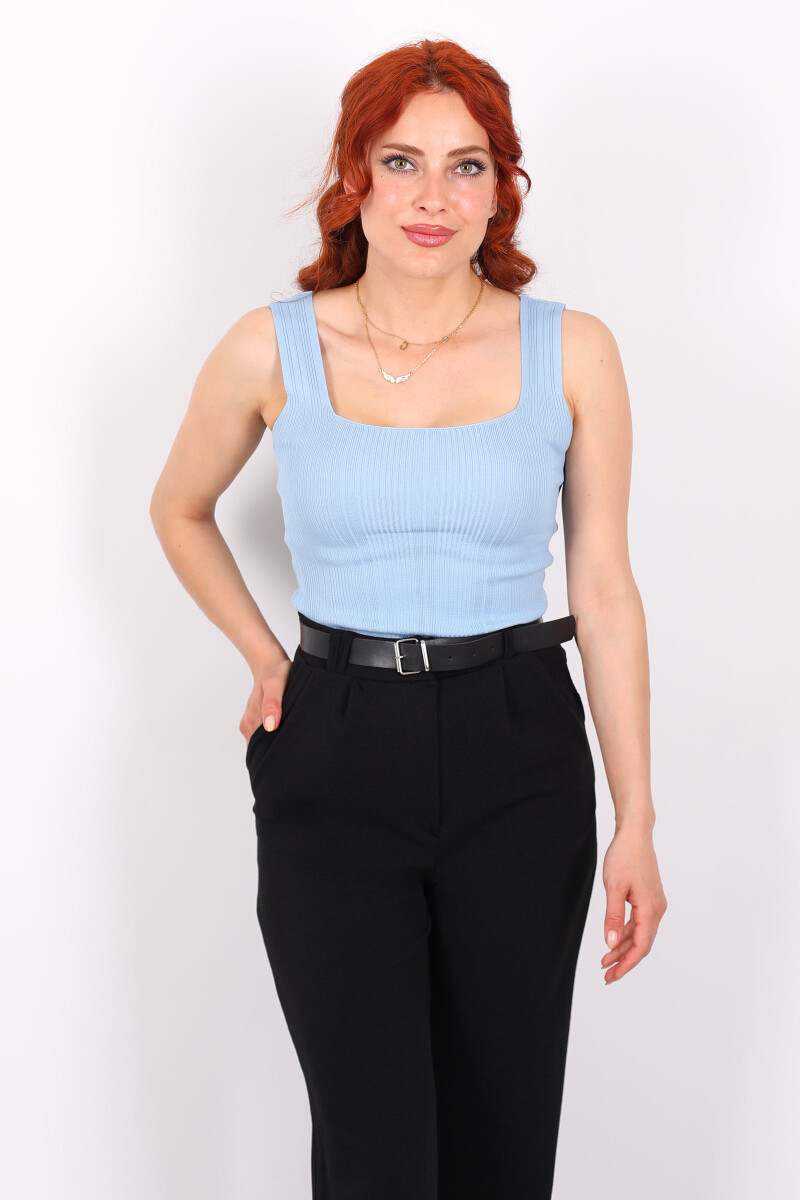 Fitilli Kare Yaka Kalın Askı Bebe Mavisi Kadın Triko Body - 3