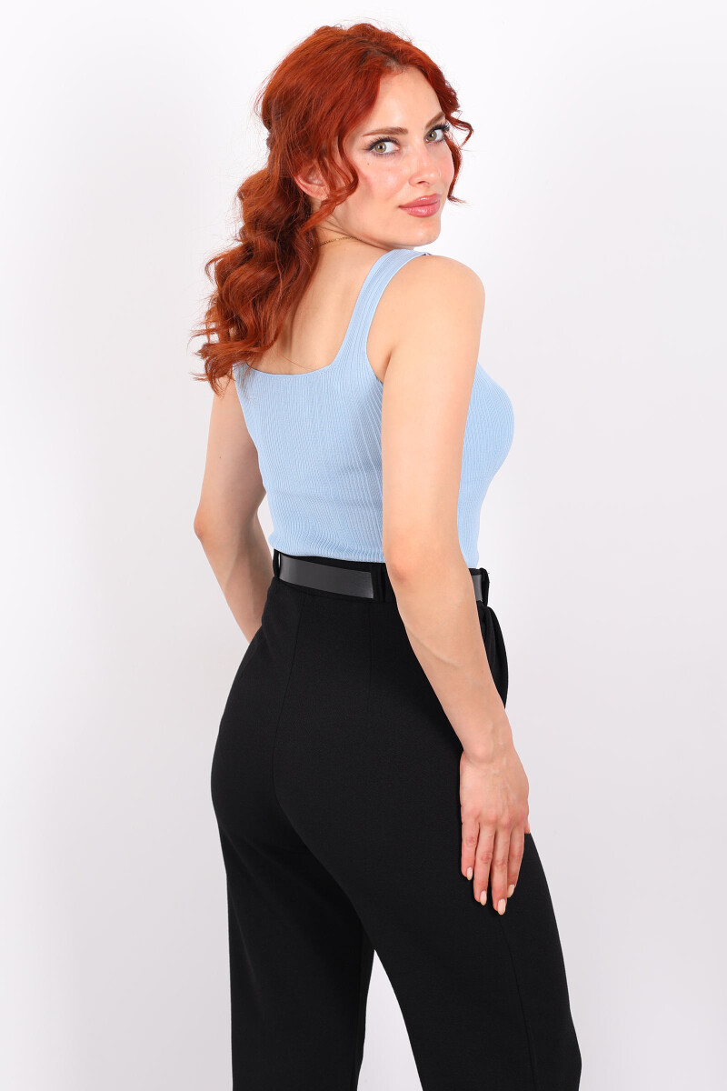 Fitilli Kare Yaka Kalın Askı Bebe Mavisi Kadın Triko Body - 2