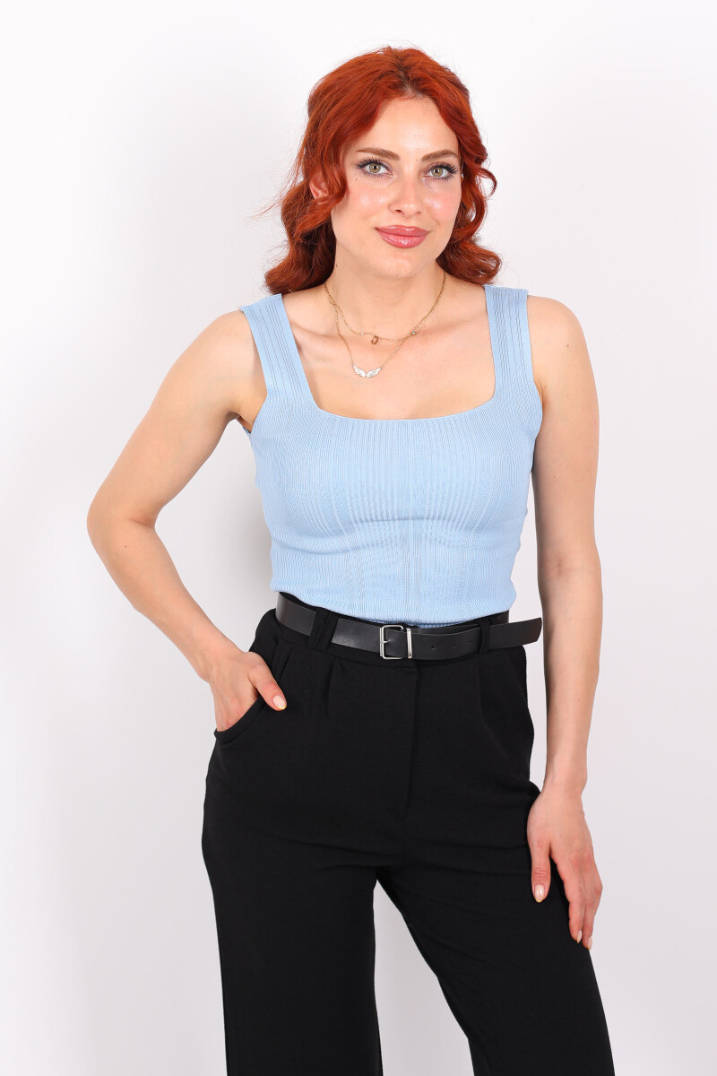 Fitilli Kare Yaka Kalın Askı Bebe Mavisi Kadın Triko Body - 1