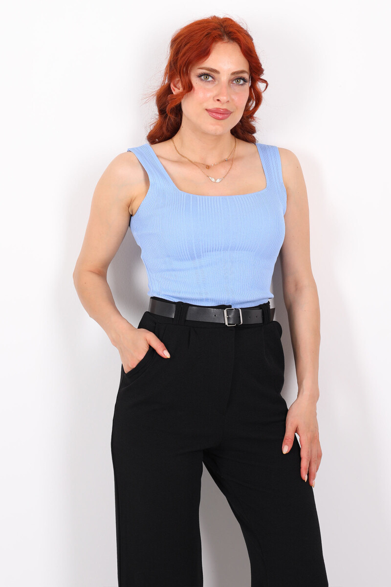 Fitilli Kare Yaka Kalın Askı Mavi Kadın Triko Body - 1