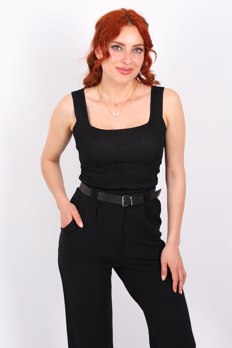 Fitilli Kare Yaka Kalın Askı Siyah Kadın Triko Body - 3