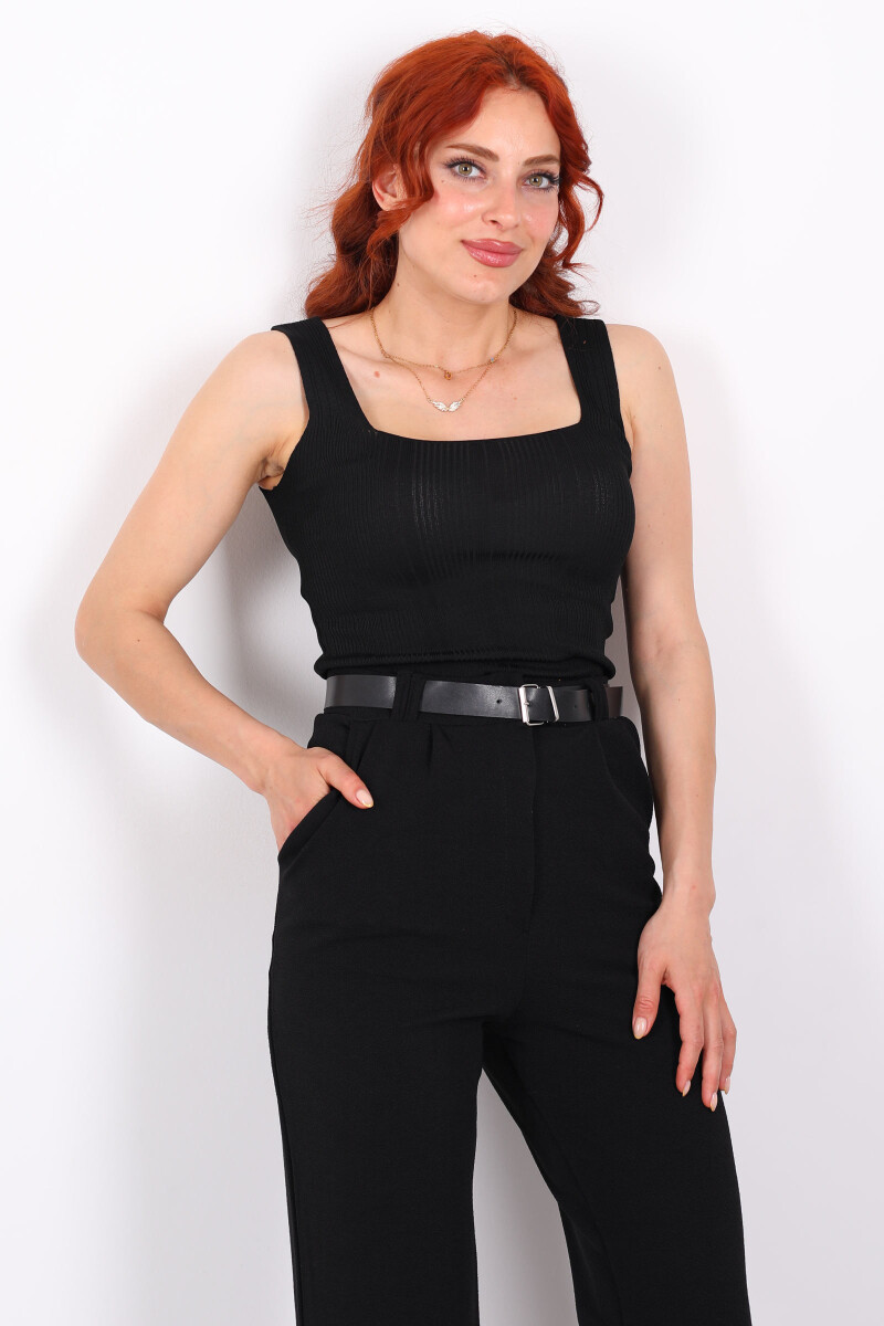 Fitilli Kare Yaka Kalın Askı Siyah Kadın Triko Body - 4