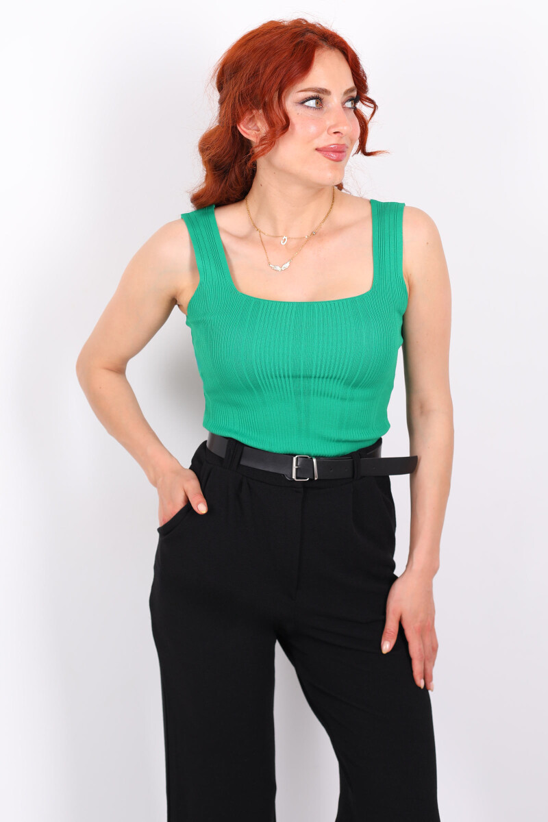Fitilli Kare Yaka Kalın Askı Yeşil Kadın Triko Body - 4