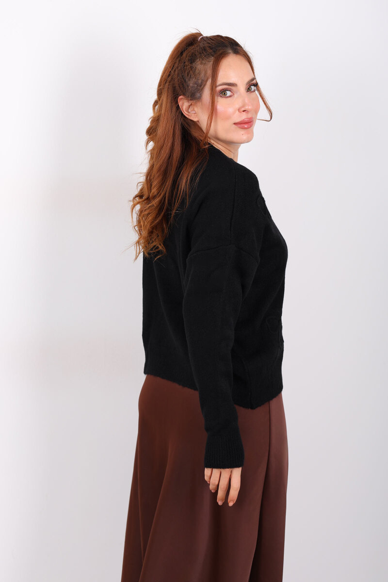 Fiyonk Nakışlı Siyah Kadın Triko Kazak - 5