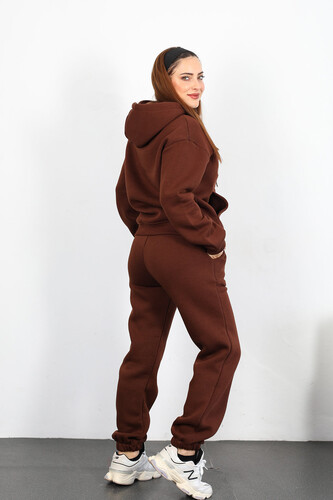 GAP Nakışlı Kapüşonlu Acı Kahve Kadın Üç İplik Sweat Takım - 3