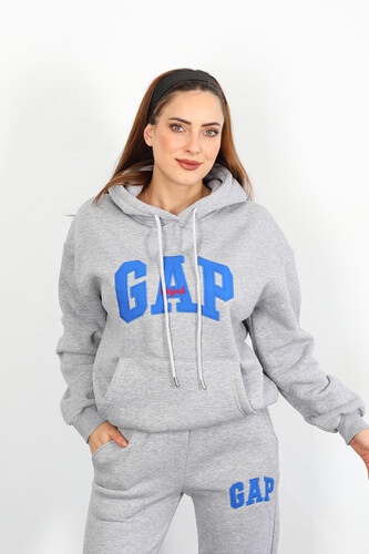 GAP Nakışlı Kapüşonlu Gri Kadın Üç İplik Sweat Takım - 3