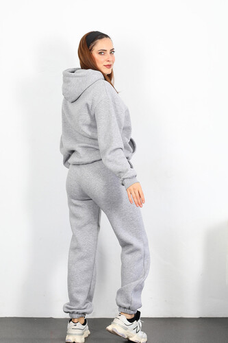 GAP Nakışlı Kapüşonlu Gri Kadın Üç İplik Sweat Takım - 5