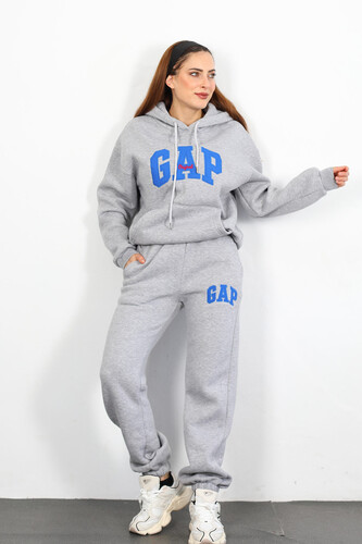 GAP Nakışlı Kapüşonlu Gri Kadın Üç İplik Sweat Takım - Berox (1)