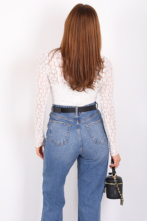 Geniş Yaka Çiçek Dantel Beyaz Kadın Bluz - 5