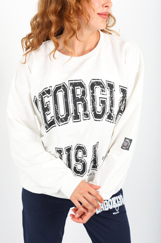 Georgia Baskılı Beyaz Kadın Oversize Sweatshirt - 3
