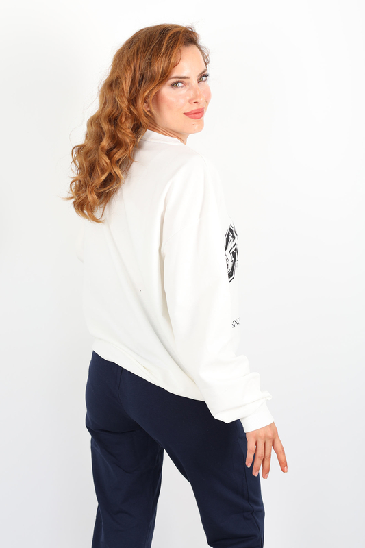 Georgia Baskılı Beyaz Kadın Oversize Sweatshirt - 4