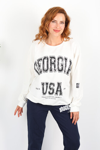 Georgia Baskılı Beyaz Kadın Oversize Sweatshirt - Berox
