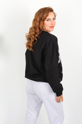 Georgia Baskılı Siyah Kadın Oversize Sweatshirt - 4