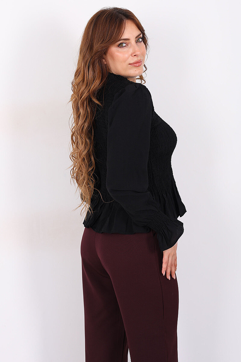 Gipeli Uzun Kol Siyah Kadın Peplum Bluz - 5