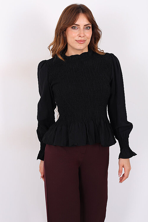 Gipeli Uzun Kol Siyah Kadın Peplum Bluz - 6