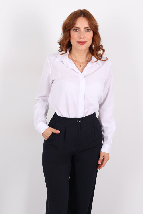 Gizli Patlı Yakalı Beyaz Kadın Gömlek - Berox