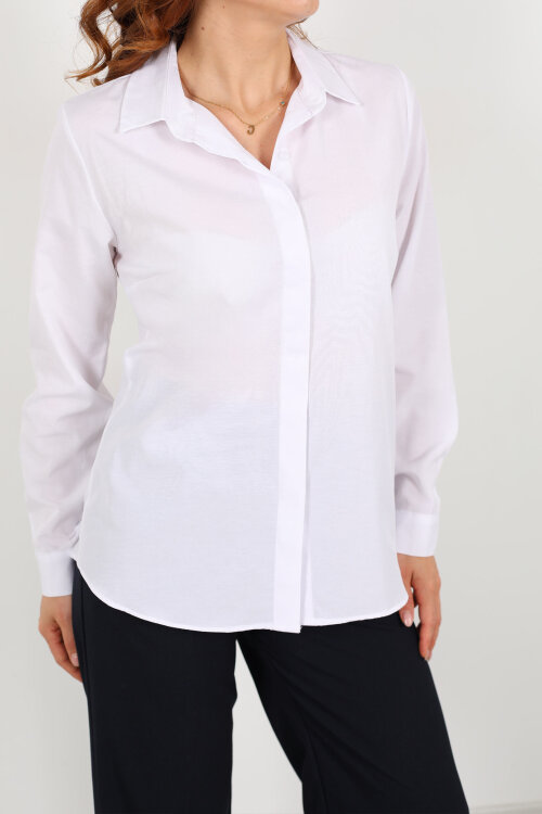 Gizli Patlı Yakalı Beyaz Kadın Gömlek - Berox (1)