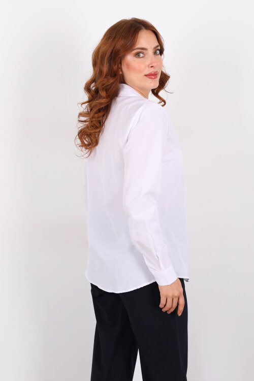 Gizli Patlı Yakalı Beyaz Kadın Gömlek - 6