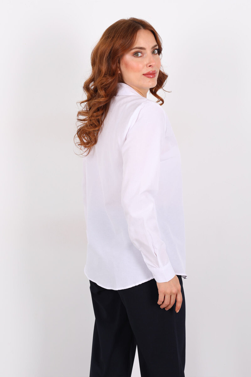Gizli Patlı Yakalı Beyaz Kadın Gömlek - 6