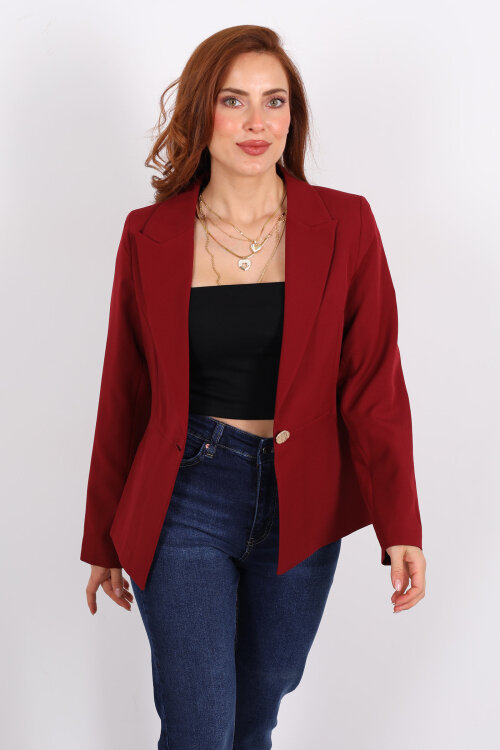 Gold Düğmeli Bordo Kadın Blazer Ceket - Berox