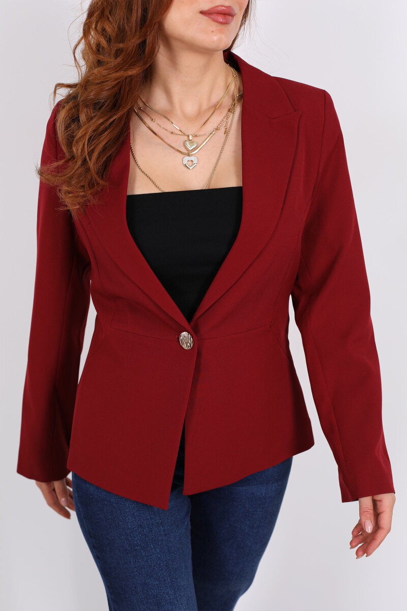 Gold Düğmeli Bordo Kadın Blazer Ceket - 2