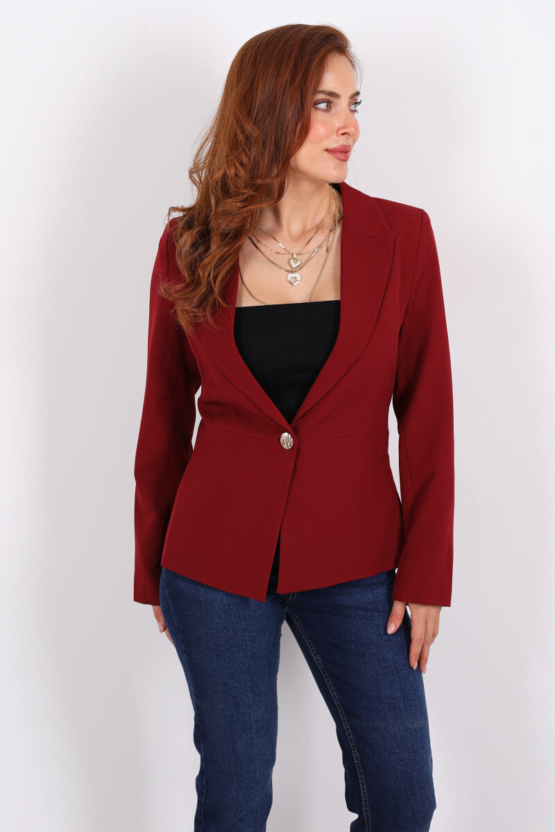 Gold Düğmeli Bordo Kadın Blazer Ceket - 6