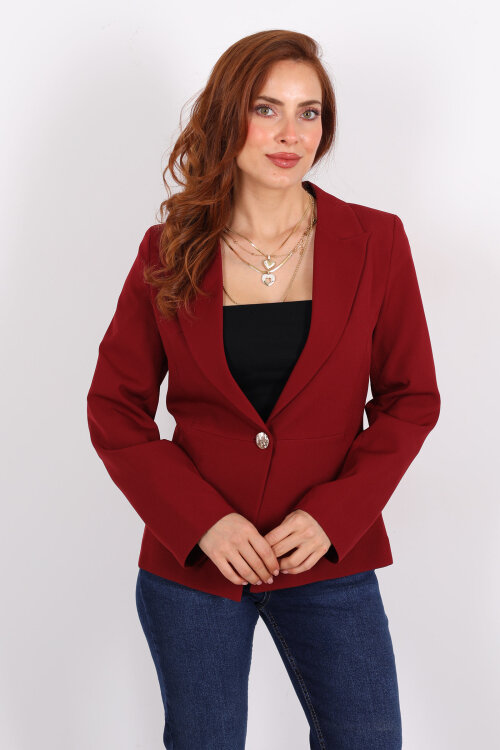Gold Düğmeli Bordo Kadın Blazer Ceket - 3