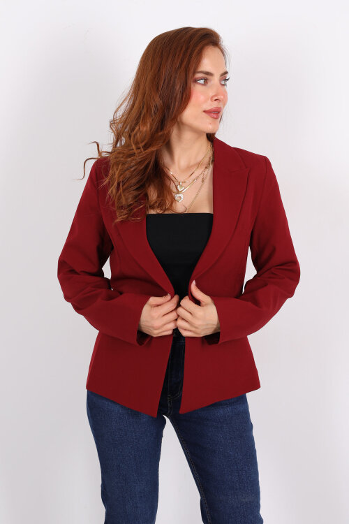 Gold Düğmeli Bordo Kadın Blazer Ceket - 4
