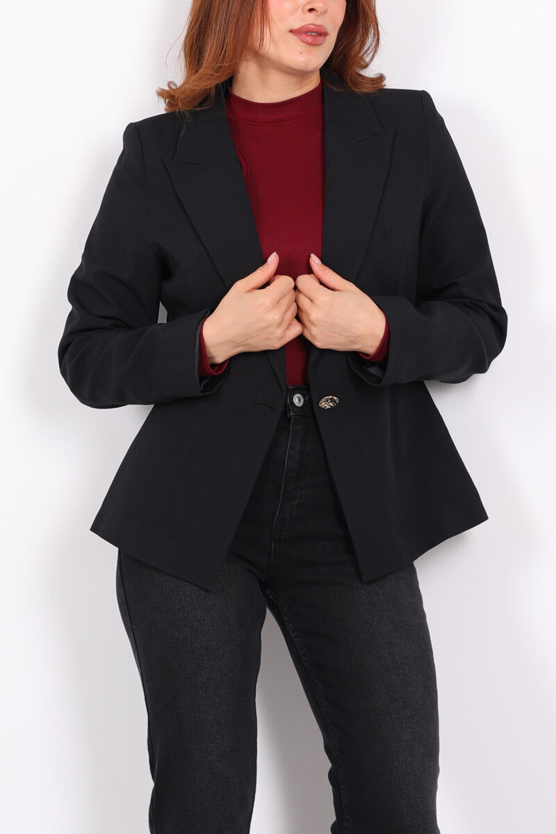 Gold Düğmeli Siyah Kadın Blazer Ceket - 2