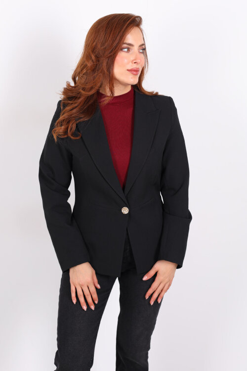 Gold Düğmeli Siyah Kadın Blazer Ceket - 3