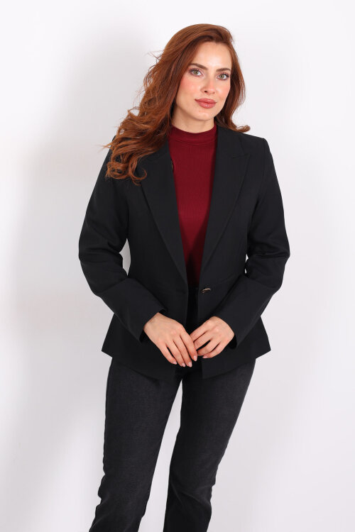 Gold Düğmeli Siyah Kadın Blazer Ceket - 6