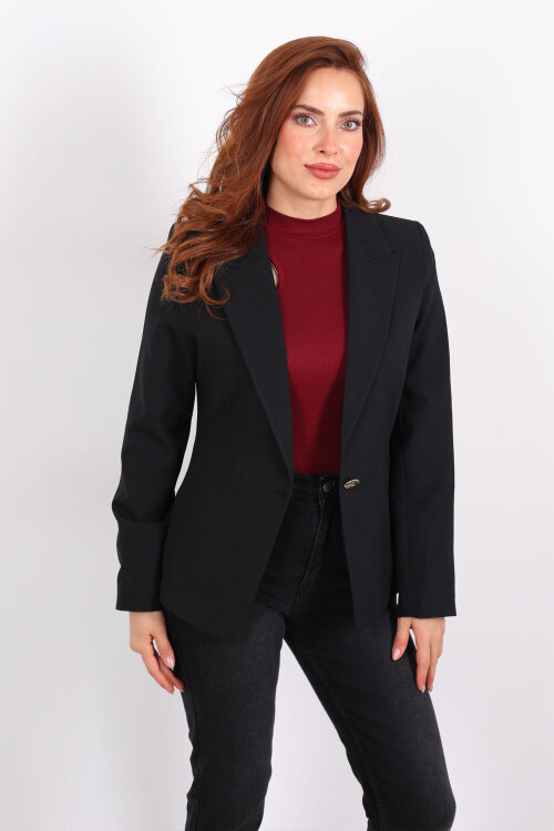 Gold Düğmeli Siyah Kadın Blazer Ceket - 4